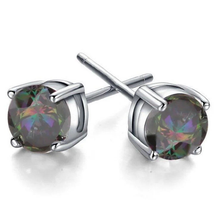 Women’s mismatched earrings-Half Carat Round Cut Topaz Stud Earrings