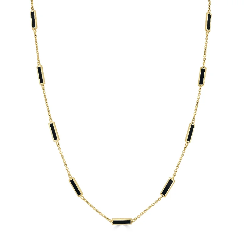 Women’s long chain necklaces-14k Gold & Onyx Station Necklace