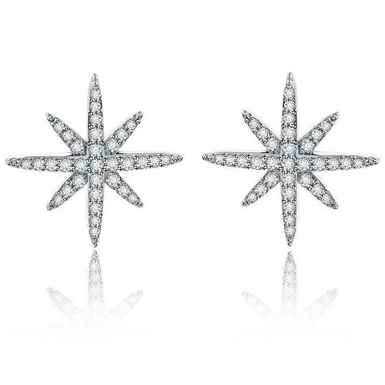 Women’s crystal stud earrings-Star Stud Earrings Cubic Zirconia