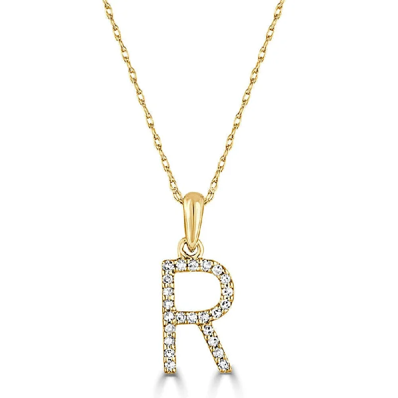 Women’s layered necklaces-14k Gold & Diamond Initial Necklace- R