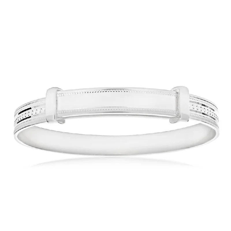 Women’s diamond bracelets-Sterling Silver Milgrain ID Plate Expandable Baby Bangle