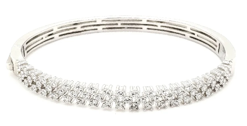 Women’s leather bangle bracelets-Micro Pave 925 Sterling Silver Bangle Rhodium Plating with Cubic Zirconia