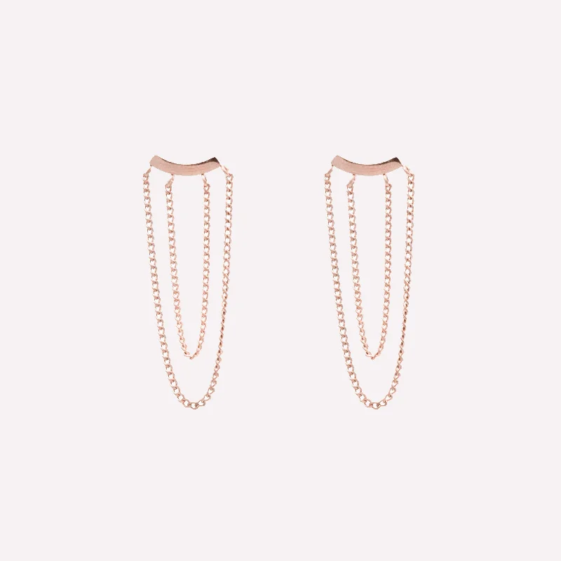 Women’s gemstone stud earrings-DOUBLE CHAIN DANGLE CLIP-ON EARRINGS IN ROSE GOLD