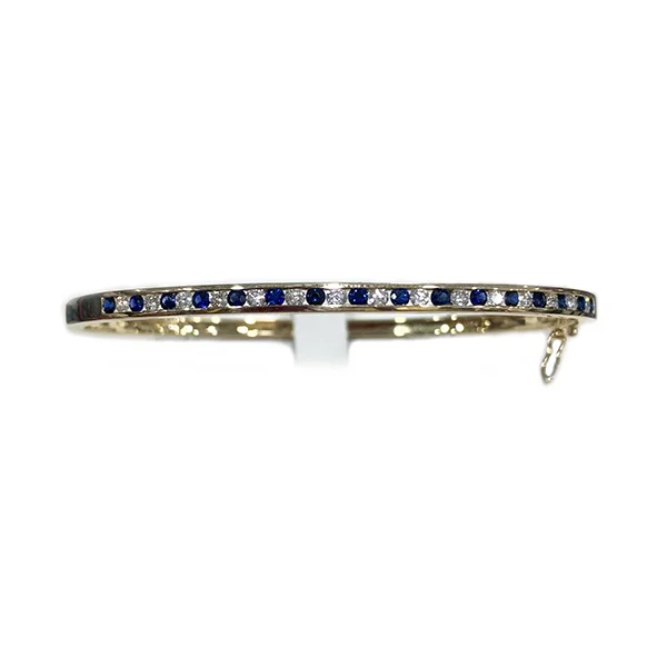 Women’s leather bracelets-14k Yellow Gold Sapphire Bangle