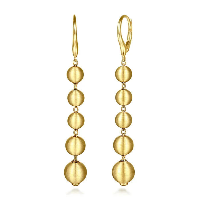 Women’s square earrings-14K Yellow Gold Graduating Bujukan Beads Leverback Drop Earrings