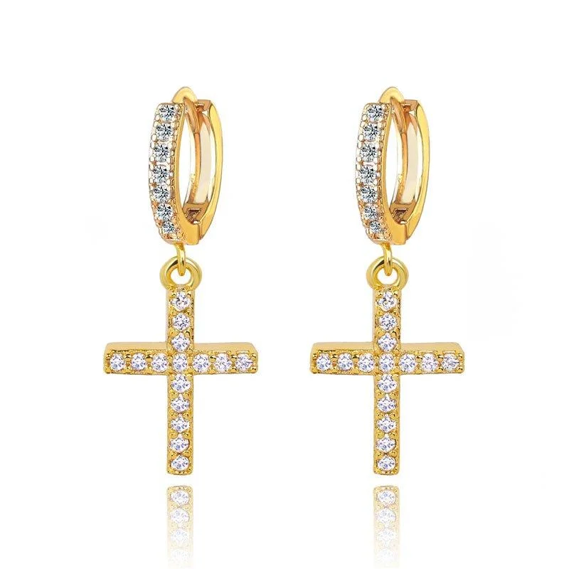 Women’s halo earrings-Cross Dangle Earrings with White Diamond Cubic Zirconia