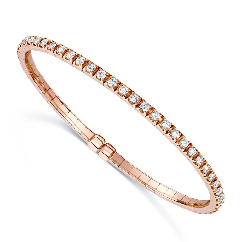 Women’s trendy gold bangles-18ct Rose Gold Diamond Set Sprung Bangle With Magnetic Clasp