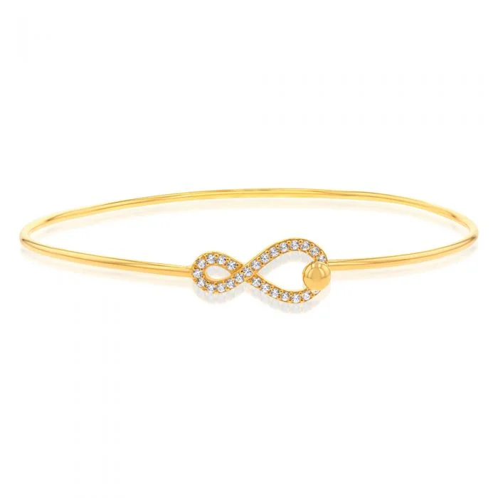 Women’s minimalist bracelets-Sterling Silver Gold Plated Cubic Zirconia Infinity Bangle