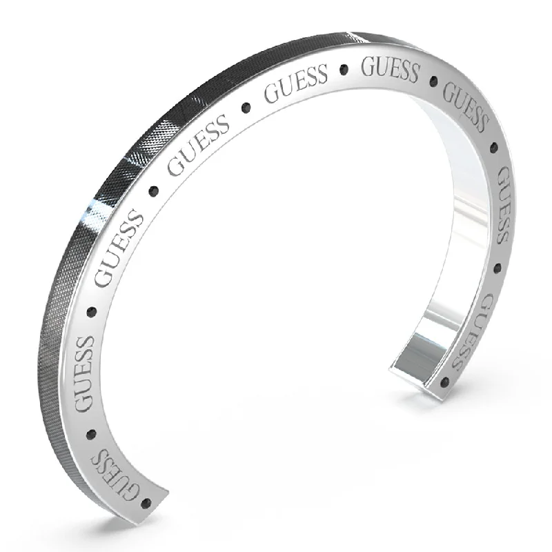 Women’s designer bracelets-Guess Mens Jewellery Stainless Steel Textured C Bangle