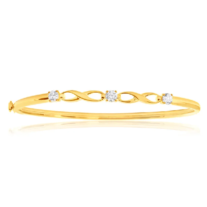 Women’s gold bangles-9ct Yellow Gold Silver Filled Infinity White Cubic Zirconia Hinge Bangle 61mm