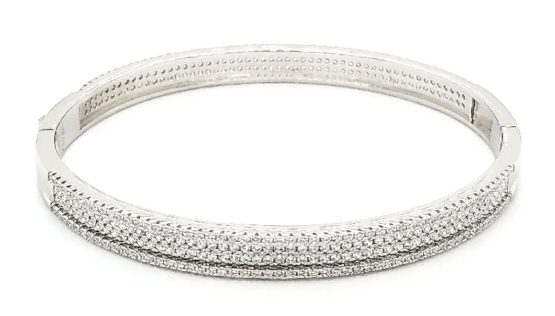 Women’s heart-shaped bracelets-MICRO PAVE 925 STERLING SILVER BANGLE RHODIUM PLATING WITH CUBIC ZIRCONIA