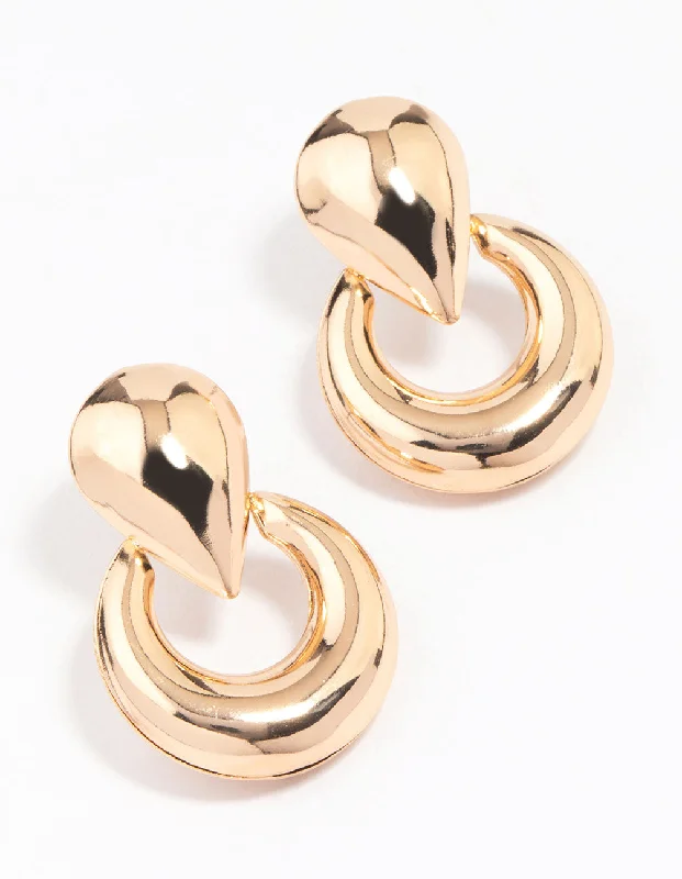 Women’s large hoop earrings-Gold Clean Door Knocker Stud Earrings