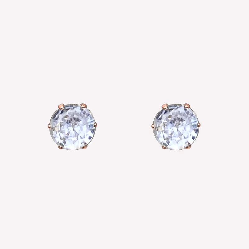 Women’s elegant earrings-MEDIUM RHINESTONE STUD CLIP-ON EARRINGS IN ROSE GOLD