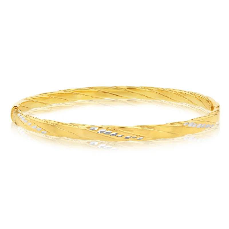 Women’s braided bracelets-9ct Yellow Gold Silverfilled Diamond Cut Patterned 65mm Bangle