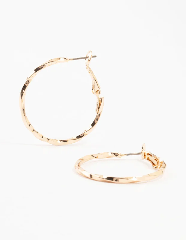 Women’s cute earrings-Gold Thin Hammered Hoop Earrings