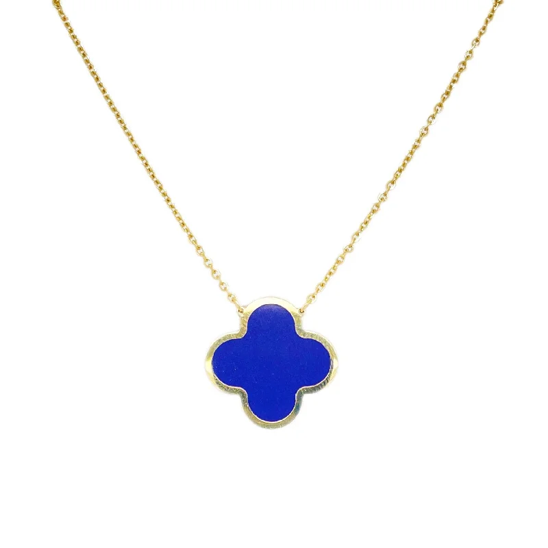 Women’s statement heart necklaces-14k Gold & Lapis Clover Necklace