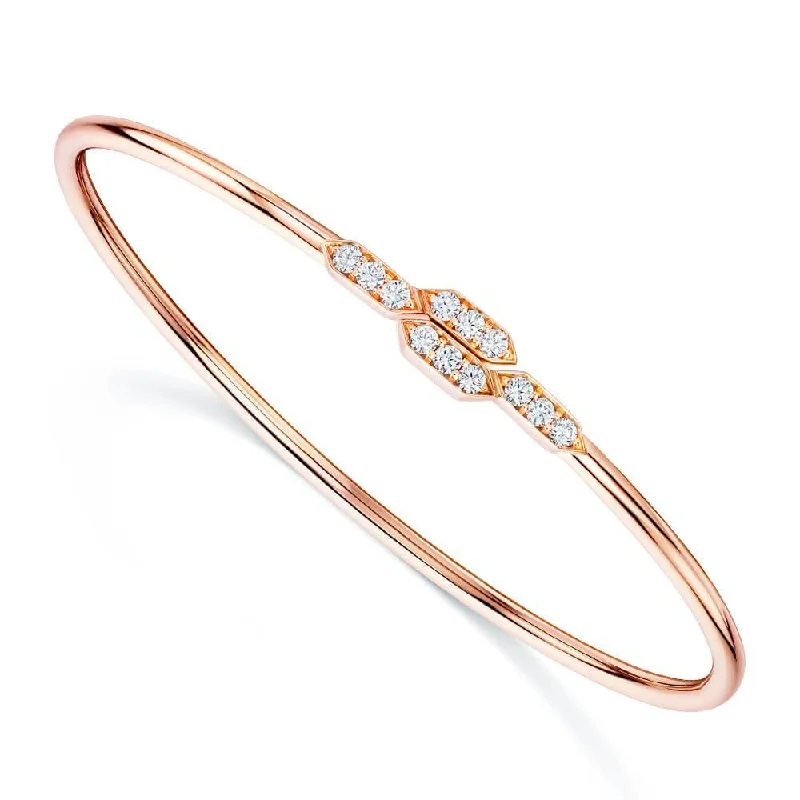 Women’s gold-plated bangles-18ct Rose Gold Pave Diamond Set Sprung Torque Bangle