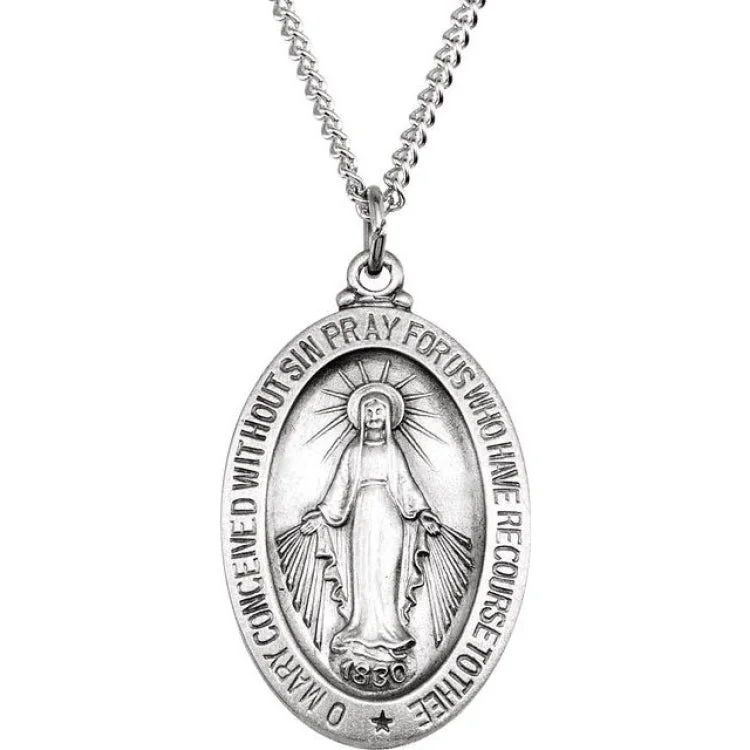 Women’s beaded necklaces-Sterling Silver 23x16 mm Oval Miraculous Medal 18" Necklace