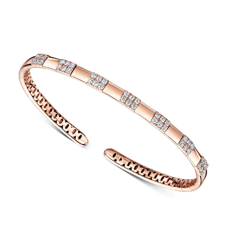 Women’s personalized bracelets-18ct Rose Gold Round Brilliant Cut Diamond Open Bangle