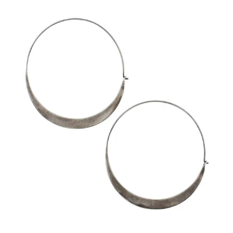 Women’s gemstone dangly earrings-Arc Hoops in Antiqued Silver - 2"