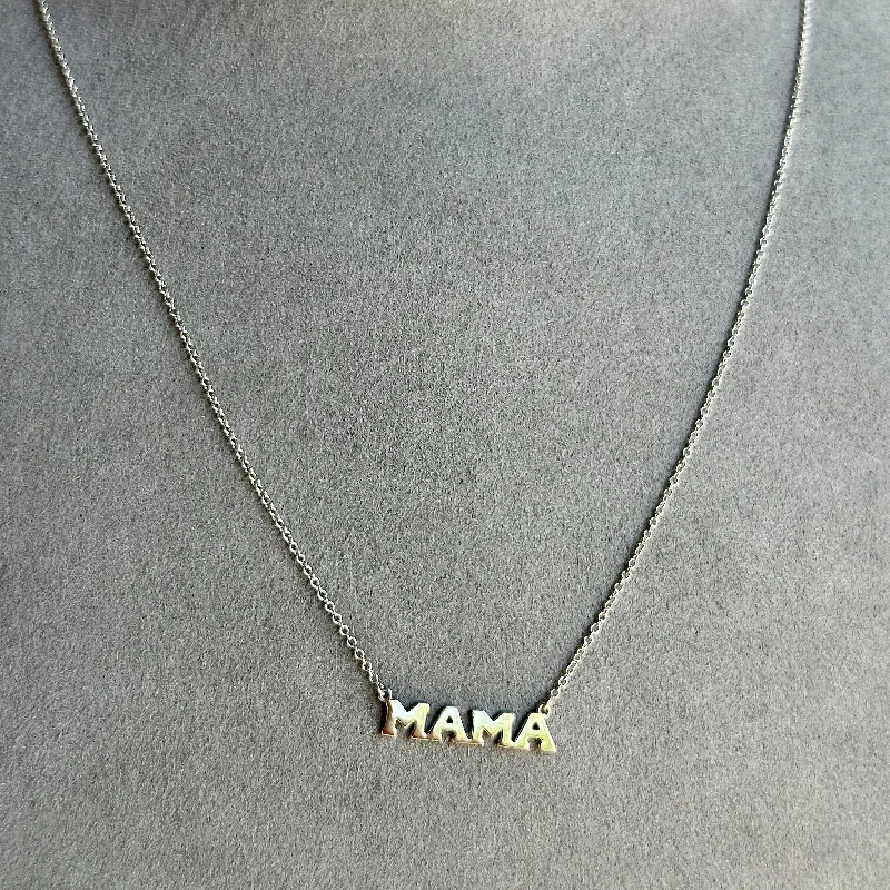 Women’s gemstone drop necklaces-14K White Gold "Mama" Pendant Necklace