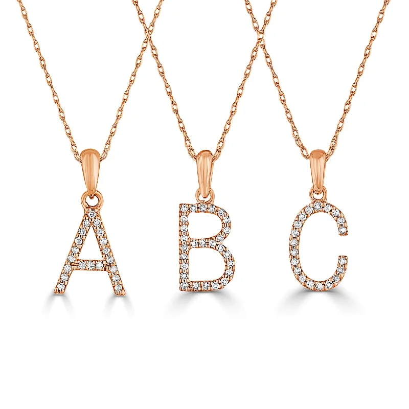 Women’s gold collar necklaces-14k Rose Gold & Diamond Initial Necklace