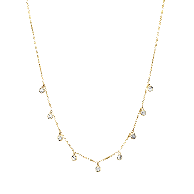 Women’s butterfly pendant necklaces-Bezel Chandelier Necklace - White Diamond / 14k Yellow Gold