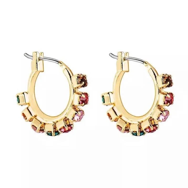 Women’s bridal drop earrings-Rainbow Huggie Earrings with Cubic Zirconia Stones