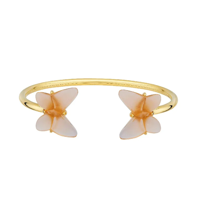 Women’s boho bracelets-Papillon Flexible 18ct Yellow Gold-Plated & Peach Crystal Bangle - S