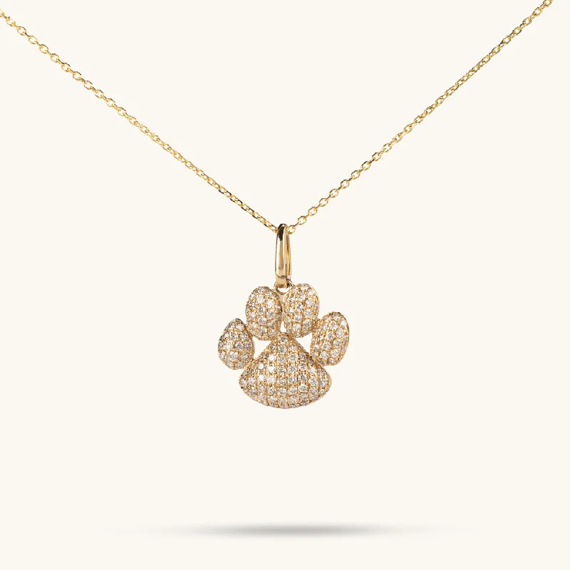 Women’s gold chain necklaces-Diamond Paw Print Necklace