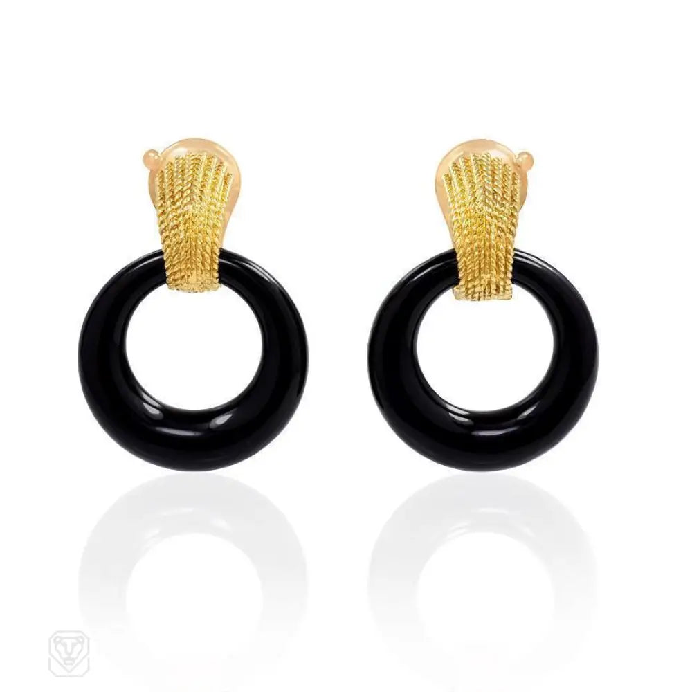 Women’s long dangling earrings-Van Cleef & Aprels interchangeable door-knocker hoop earrings