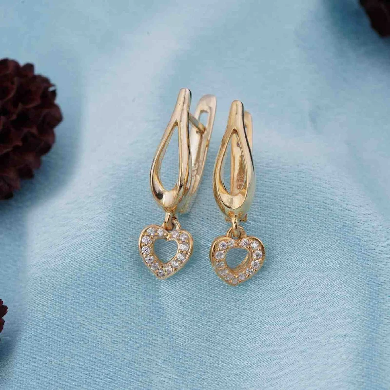 Women’s fashion earrings-Sterling Silver Heart Drop Gold Earrings