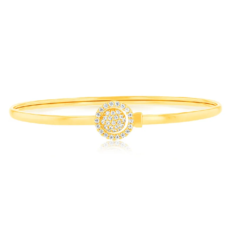 Women’s rose gold bracelets-9ct Gold Silver Filled Cubic Zirconia Sun-Flower Power 2 way Oval 50x60mm Bangle