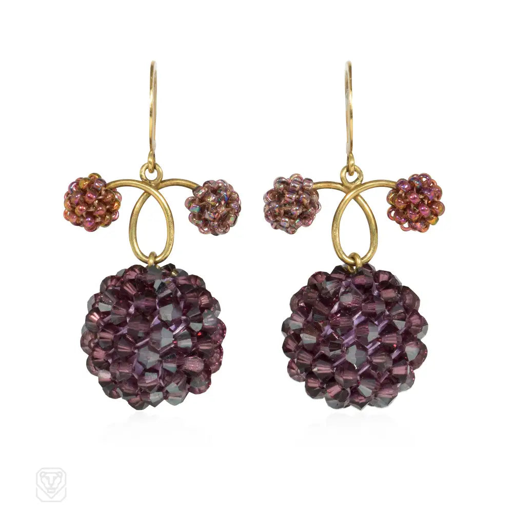 Women’s birthstone earrings-Crystal, glass, and gold loop design beaded ball earrings