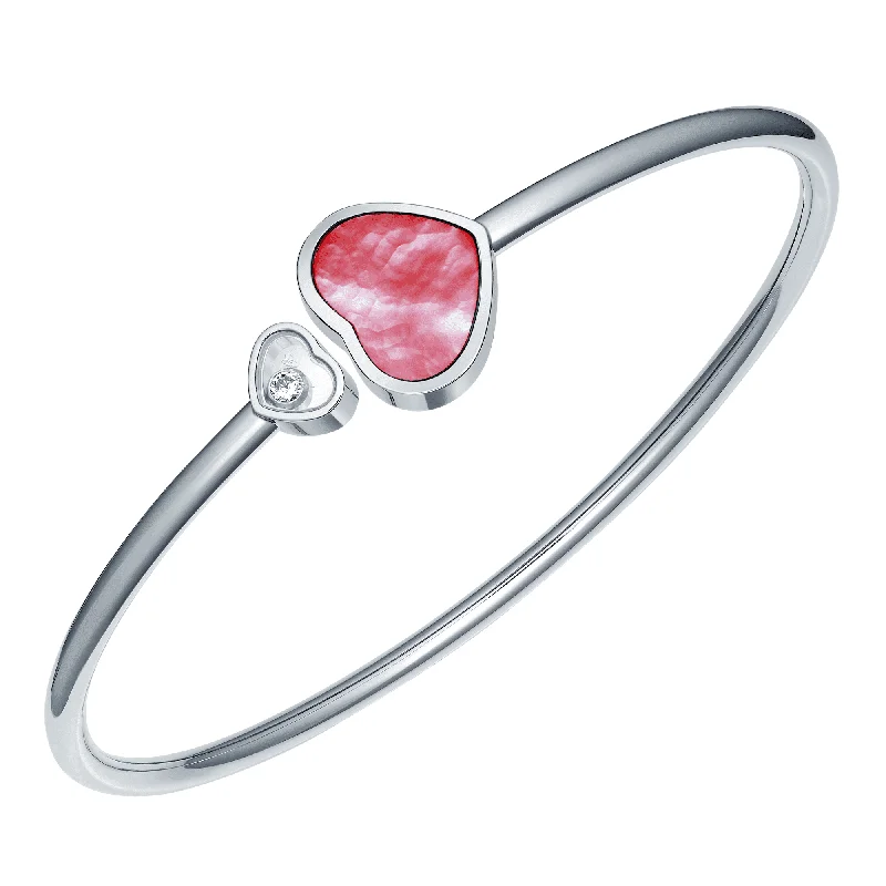 Women’s gemstone link bracelets-18ct White Gold Happy Hearts Natalia Vodianova's "Naked Heart Foundation" Pink Mother Of Pearl & Diamond Bangle