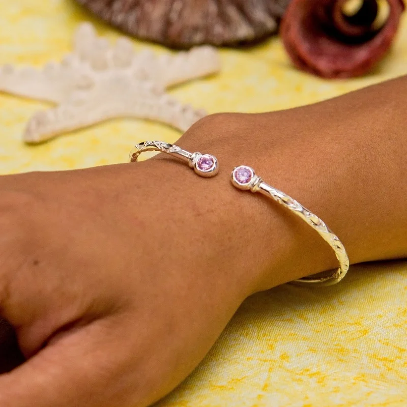 Women’s leather chain bracelets-Light Bangle with Pink CZ October Birthstone