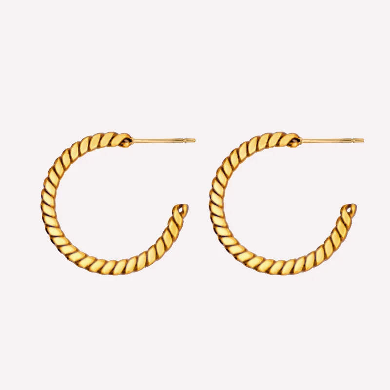 Women’s dangling diamond earrings-FLAT TWIST HOOP EARRINGS IN GOLD