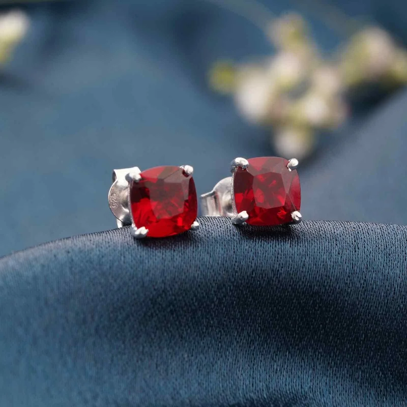 Women’s dangling earrings-Silver Grace Ruby Stud Earrings