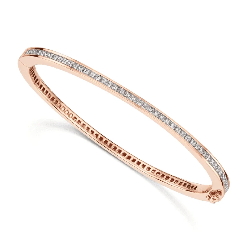 Women’s crystal bracelets-18ct Rose Gold Princess Cut Diamond Channel Set Bangle