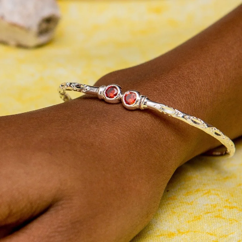 Women’s multi-color bangles-Light Bangle with Synthetic Garnet January Birthstone