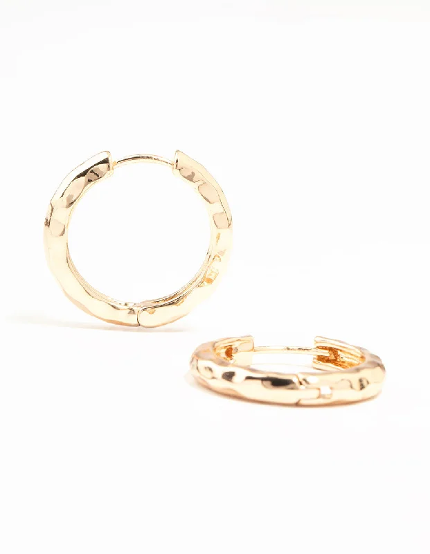 Women’s crystal stud earrings-Gold Beaten Clicker Hoop Earrings