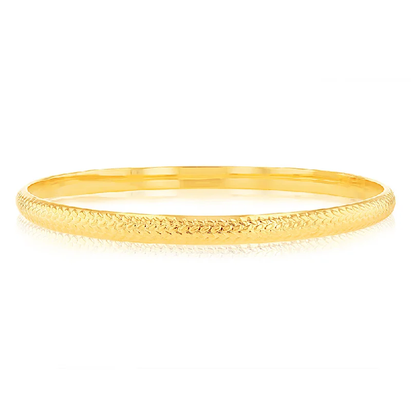 Women’s gemstone bracelets-9ct Yellow Gold Silverfilled Fancy Half Round Patterned Bangle