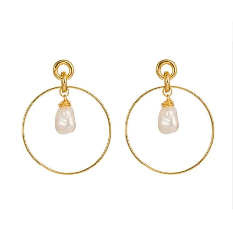 Women’s oversized earrings-Drop Hoop Earrings with Simulated Pearl Drop