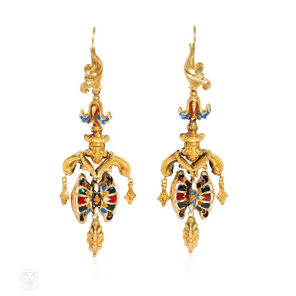 Women’s gemstone earrings-Antique enamel girandole earrings