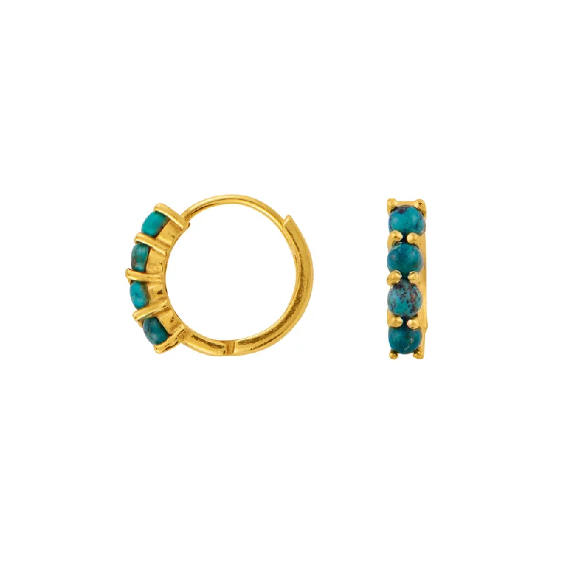 Women’s bar drop earrings-Turquoise Clicker Huggies in Gold