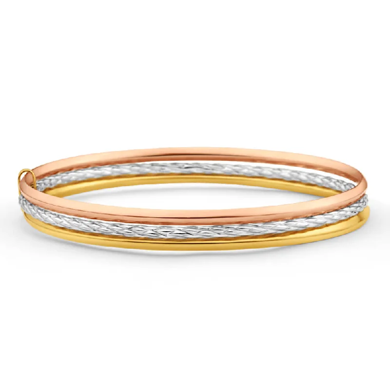 Women’s designer bracelets-9ct Yellow Gold Silver Filled 3 Tone Bangle