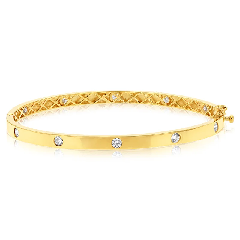 Women’s layered bangles-9ct Yellow Gold Double Sided Cubic Zirconia On Hinged Bangle