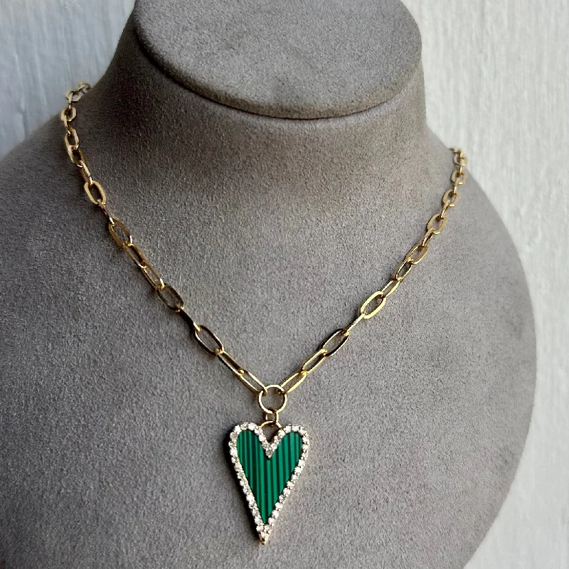 Women’s matching necklace sets-Malachite Heart Necklace