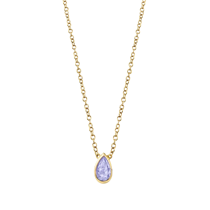 Women’s beaded necklaces-Teardrop Necklace - Tanzanite / 14k Yellow Gold