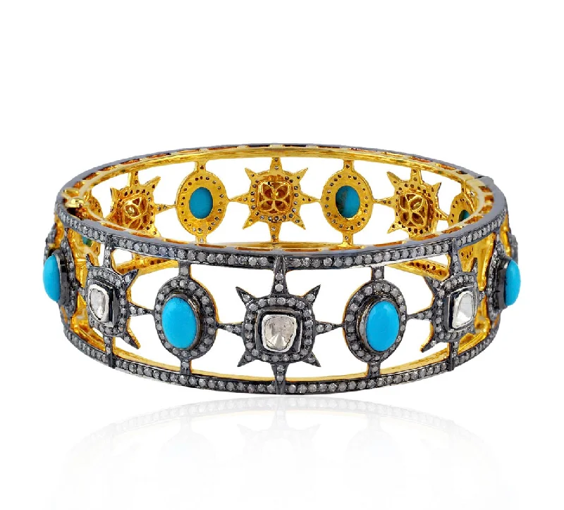 Women’s engraved gold bracelets-Turquoise Stratos Bangle